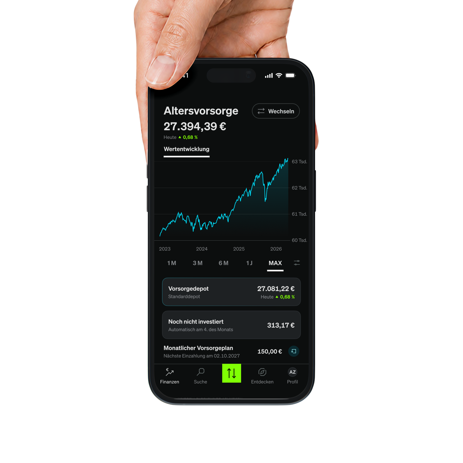SMARTBROKER+ retirement investment account overview on an iPhone